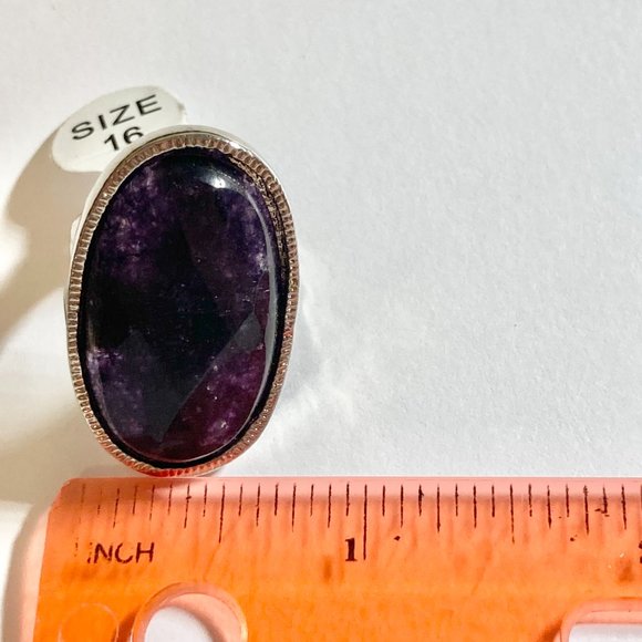 Vintage Purple Amethyst Cocktail Ring Chunky Oval Cut Silver Plated 5 6 7 8 9 - Picture 10 of 13